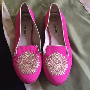Miu Miu Crystal Heel Embroidered loafers